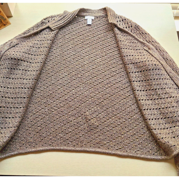 SWEATER-CHICO'S-Chunky Knit-Long Sleeves-Gold Brown-Metallic-CHICO'S SIZE 3/US L - Picture 6 of 16